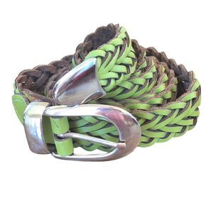 Capezio Vintage Green Leather Braided Belt XXL Chrome Buckle Argentina 2X